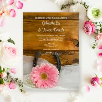 Pink Daisy and Horseshoe Country Western Wedding Invitation