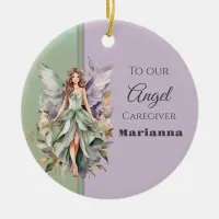 Sage Green and Purple Angel Round Caregiver Ceramic Ornament