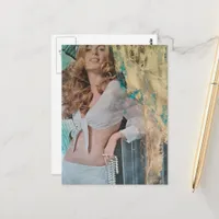 Pretty Blond lady with pearls Mixed media collage Postcard