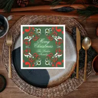 Merry Christmas Elegant Baroque Red Green & White Napkins