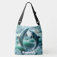 Monogram Blue Teal Dolphins Ocean | Crossbody Bag