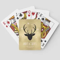 Deer Antlers Silhouette & Snowflakes Gold ID861 Poker Cards