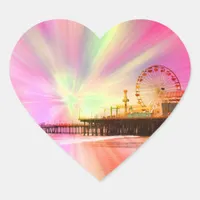 Santa Monica Pier Pink Explosion Heart Sticker