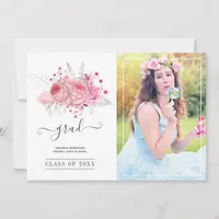 Pink and Silver Tropical Floral Graduation Photo Announcement
