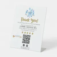 *~* QR AP8 FLORAL  Review Logo THANK YOU Crystal  Pedestal Sign