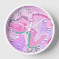 Pink, Purple, Mint Green Marble Art Clock