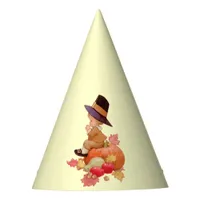 Vintage Pilgrim Boy Praying on Pumpkin Party Hat