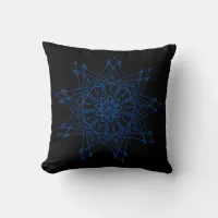 Deep Blue and Black Sharp Mandala Throw Pillow