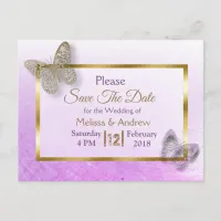 Lavender & Gold Butterfly Save the Date Postcards