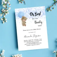 Baby shower teddy bear boy blue white invitation