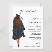 Modern Minimalist Photo She Did It Graduation Invitation