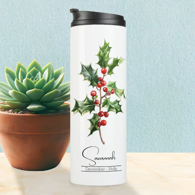 Birth Month Flower December Holly Thermal Tumbler