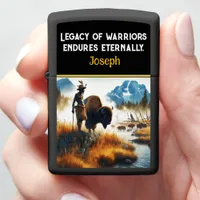 Warrior by river with bison zippo lighter