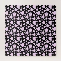 Pink Girly Love Hearts | Cute Impossible Black Jigsaw Puzzle