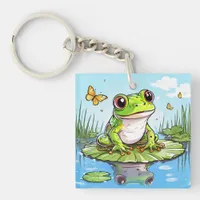 Cute Toad on Lily Pad Keychain