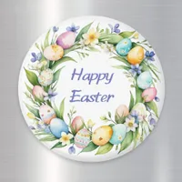 Pretty Spring Wreath Flowers Eggs Happy Easter Magnet