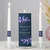 Navy Purple Eucalyptus Monogram Wedding  Unity Candle Set