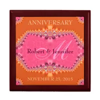 Orange + Pink Damask Wedding Anniversary Gift Box