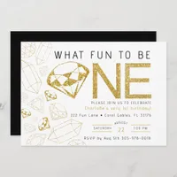 Minimalist Gold Gem First Birthday Party Invite