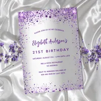 Birthday silver violet purple sparkles invitation