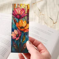 Stained Glass Style Pink Orange Flowers Two-sided Bookmarks