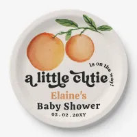 A Little Cutie Is On The Way Orange Baby Shower  Paper Plates