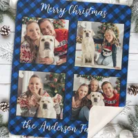 Family 4 Pictures Personalized Plaid Christmas Sherpa Blanket