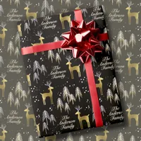 Black & Gold Christmas Reindeer Personalized Name Wrapping Paper