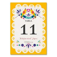 Mexican Papel Picado Yellow Nuestra Boda Wedding Table Number