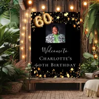 60th birthday black gold stars photo welcome poster