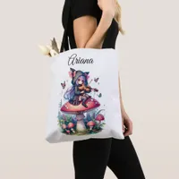 Fairy in Hoodie Playing Viola on a Mushroom  Tote Bag