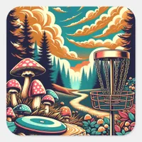 Retro Disc Golf Psychedelic Art Square Sticker