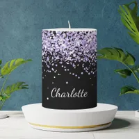 Black violet lavender glitter sparkle name pillar candle