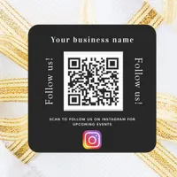 Black white business name qr code instagram square sticker