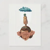 Surreal Woman With Rain Cloud Collage Postcard