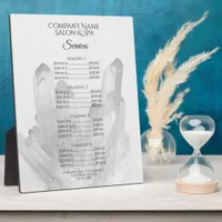 Crystals Spa Salon Services Menu Plaque