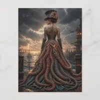 Steampunk Octopus Lady With Flying Sharks Postcard