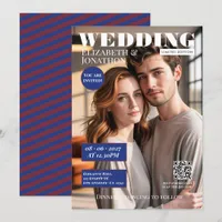 Navy & Burgundy Magazine Wedding Photo Invitation