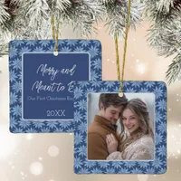 First Christmas Engaged Couples Photo Poinsettia Ceramic Ornament