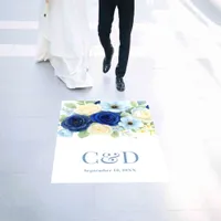 Navy Royal Bue Wedding Watercolor Ivory Flowers Floor Decals