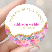 Modern Colorful Brushstrokes Gold Glitter Chic Classic Round Sticker