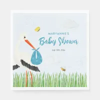 Rustic Stork with Bee & Butterfly Boy Baby Shower Napkins