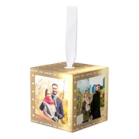 Personalized Valentine's Day Faux Gold Multi Photo Cube Ornament