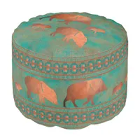 Southwest Cute Javelina Family Copper Teal Round Pouf