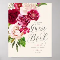 Roses Burgundy/Cream Wedding Guest Book ID584