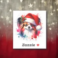 Papillon Dog in Santa Hat Christmas Sticker