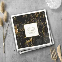 Marble Glitter Wedding Black Gold V2 ID644 Napkins