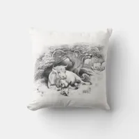 Vintage Cow and Cat Sketch Throw Pillow