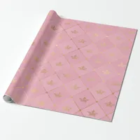 Pink and Gold Paris Foil Crown Pattern Wrapping Paper