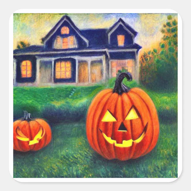 Illuminated Halloween pumpkins Square Sticker